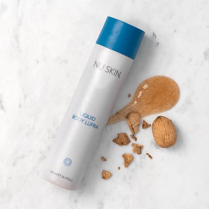 Nu Skin Liquid Body Lufra | Exfoliating and Face Moisturizer, Body Wash For Skin Care | With Ground Walnut Shells, Aloe Vera, Glycerin | Wet skin with Water-work into lather-rinse | 8.4 Fl Oz | 1 Pack