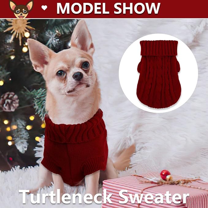 2 Pack Dog Sweaters for Small Dogs, Chihuahua Yorkie Sweater, Puppy Clothes Winter Warm Pullover Clothing, Pet Cat Cold Weather Puppy Cold Outfits