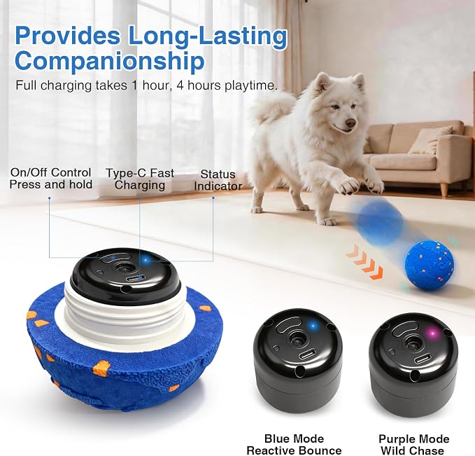 Interactive Dog Toys Ball with 2 Shells – Automatic Moving Rolling(Blue)