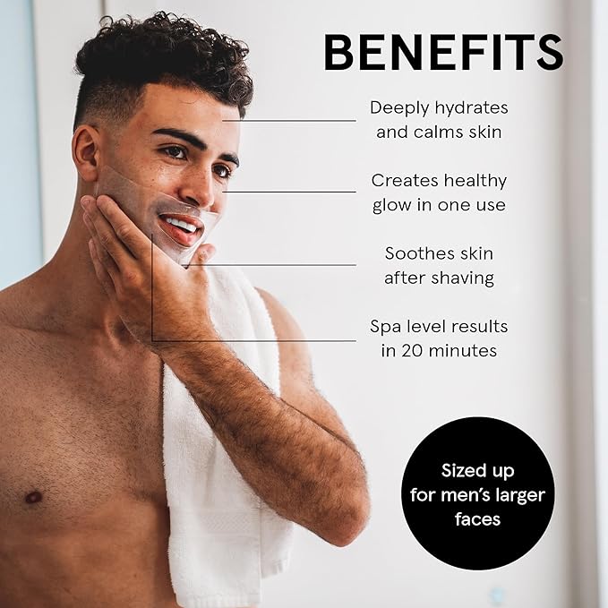 JAXON LANE BRO MASK Premium Korean Face Mask for Men (4 x 4 Pack) - Anti Aging Sheet Masks w/Hydrogel, Vitamin C, Hydrolyzed Collagen, & Hyaluronic Acid - Perfect Skin Care for Men