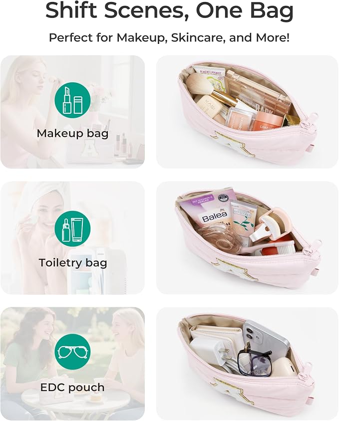 BAGSMART Personalized Makeup Bag with Initial, Pink Small Cosmetic Travel Organizer, Water-Resistant Pouch for Women & Teens for Bridesmaid Graduation (Initial-K, Small)