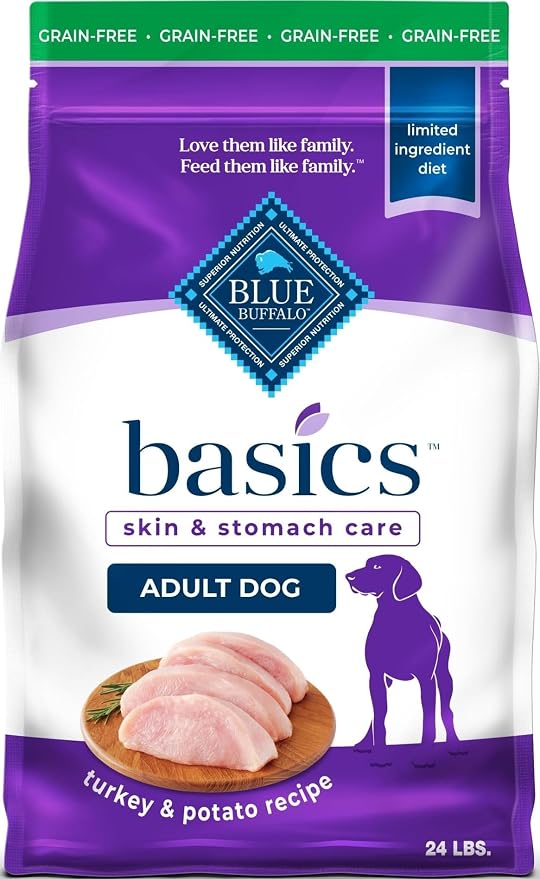 Blue Buffalo Basics Turkey Adult Grain-Free Dry Dog Food, 24 lb | Skin & Stomach Care, Real Turkey #1 Ingredient, Limited Ingredient Diet, Antioxidant-Rich LifeSource Bits, Skin & Coat Health