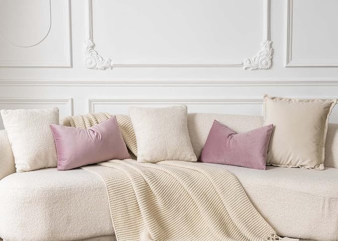 12x20 Decorative Lumbar Velvet Throw Pillow Covers Set of 2,Pink Purple | JUSPURBET Cozy Soft Pillowcases with Invisible Zipper for Modern Couch Sofa Bed Living Room Bedroom Home Decor