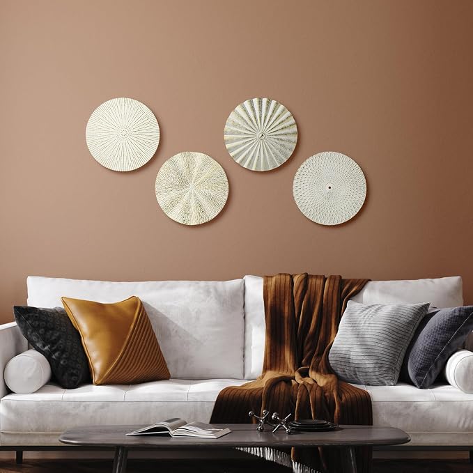 Hicarer 4 Pcs 12 Inch White Gold Metal Wall Art Decor Modern Sunburst Hanging Artwork Decor Wall Decorations for Home Bedroom Bathroom Living Room Office Sculpture