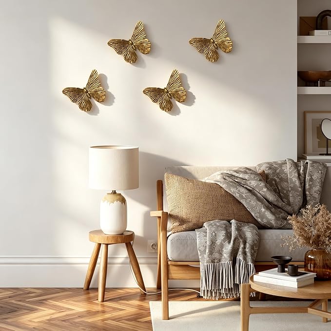 SIYOTTA Vintage 3D Butterfly Wall Art 4Pcs 5"×4" Resin Indoor Outdoor Decor | Handcrafted Vintage Resin Butterfly Wall Decor, Weatherproof for Living Room Bedroom Garden Yard Gallery Use