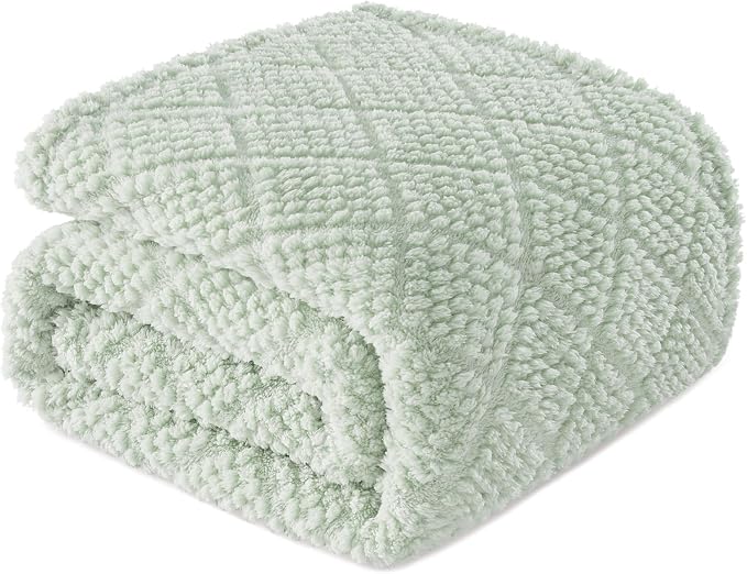 Whale Flotilla Soft Fleece Throw Blanket for Couch, Sage Green | Jacquard Waffle Blankets for Home Decor, Lightweight and Cozy, All Season Suitable, 50x60 Inch