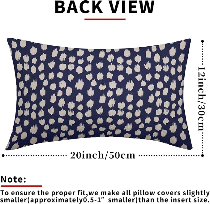 Navy Blue Cream Dots Lumbar Pillow Covers 12x20 Set of 2 Boho Design Polka Dot Print Throw Pillows Modern Outdoor Decorative Pillowcase Rectangle Linen Cushion Cases Decor for Sofa Couch Bed