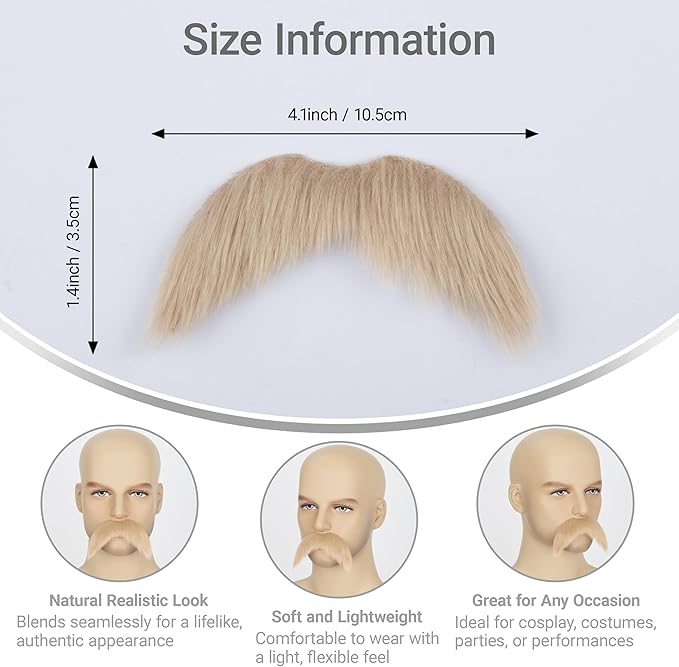 2Pcs Men Fake Mustache Realistic Mustaches Fake Facial Hair Beard for Cosplay Costume Halloween Parties