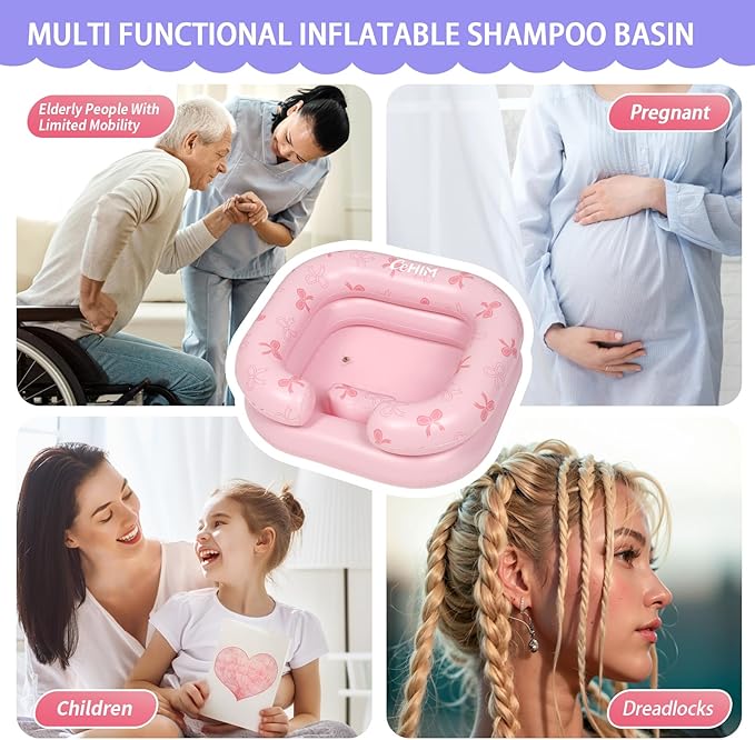 Inflatable Shampoo Basin for Kids - Hair Washing Basin for Children,Teens,Toddler With Neck Support, Portable Shampoo Bowl for use In Bed,on Bathtub,On Floor,or Sink,Tear-Free Rins