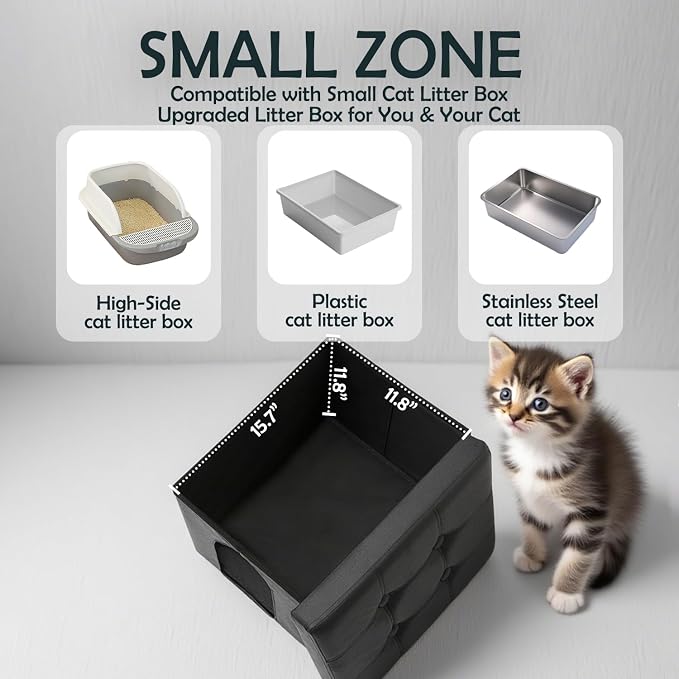 MEEXPAWS Cat Litter Box Enclosure Furniture Hidden for Small Cat, Washroom Bench Cabinet |16 x 12x13 in| Dog Proof | Waterproof Inside | Easy Clean Assembly | Odor Control | Litter Box Not Include