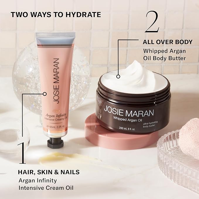 Josie Maran Whipped Body Butter - Skin Firming Body Cream with Argan Oil, Whipped Shea Butter, Avocado Oil & Essential Fatty Acids - Radiance-Boosting Skincare - Vanilla Bean (2 Fl oz)