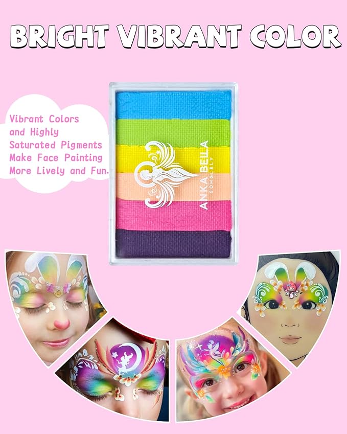 Anka Bella Professional Water Activated Rainbow Cake Face Paint（Wonderland）50gm,Hypoallergenic, Non-Toxic,Face Body Painting Makeup
