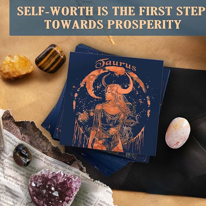 Faivykyd Taurus Gifts for Women, 6 Taurus Zodiac Crystals with 50 Miracle Mantras Affirmation Cards, Healing Astrology Gifts for Motivation, Promote Positive Energy