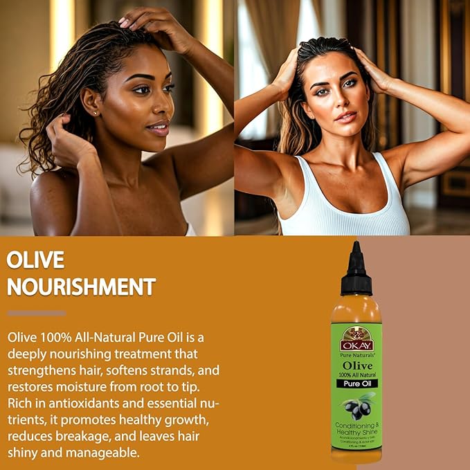 OKAY 100% Pure Natural Olive Oil for Skin & Hair - Cold Pressed Olive Oil for Skin Care, After Shower Body Moisturizer for Women & Men, Use for Massage, Hair Health - 4 Fl Oz (Pack of 1)