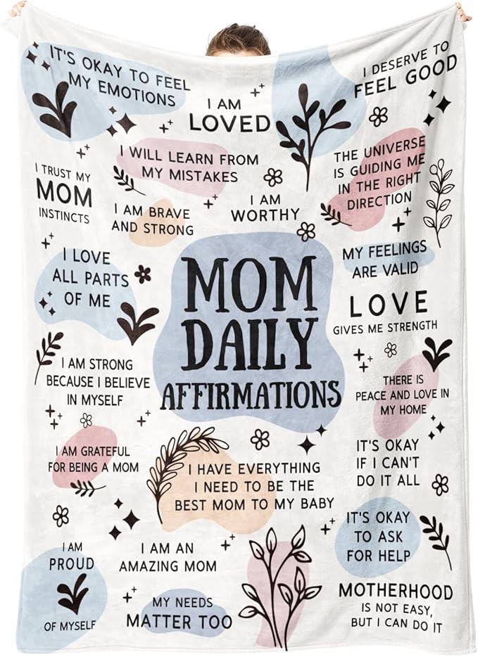 BaubleDazz New Mom Gifts Blanket, Mom Daily Affirmations(50" x 60") | Postpartum Pregnancy Gifts for First Time Moms, Mommy to Be, Mama, New Mom Essentials, Birthday Gifts for Mom