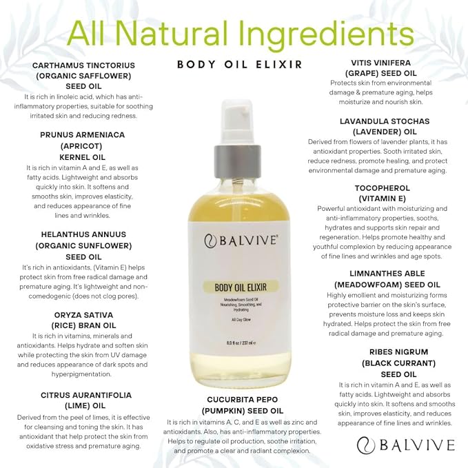 Body Oil 8 oz –Weightless, Non-Greasy & Fast-Absorbing Body Moisturizing Oil with Meadowfoam and Black Currant Oil - Skin Hydration for Natural Glow- Firm, Smooth & Radiant Skin