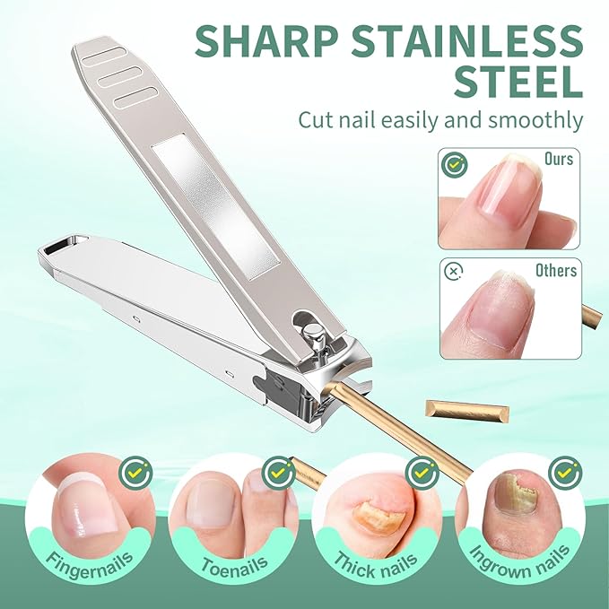 Nail Clippers for Men with Catcher, CLPPNA 2-Pack Large & Small Anti-Splash Nail Clippers Set, Ultra Sharp Sturdy Fingernail and Toenail Clipper Cutters for Men Women, Nickel Color