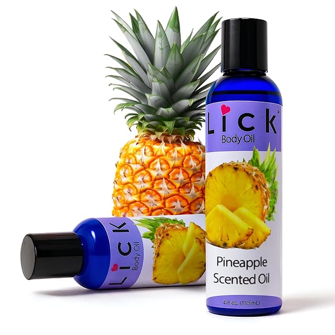 LICK Pineapple Tropical Scented Body Oil for Daily Hydration – Lightweight Non-Greasy Formula with Almond Oil & Vitamin E – 4 oz