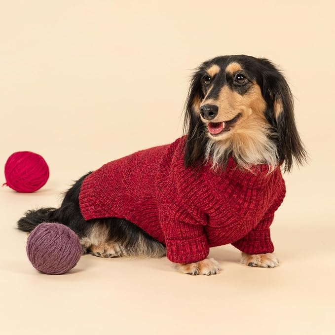 Fitwarm Knitted Turtleneck Dog Sweater, Thermal Dog Winter Clothes for Small Dogs Boy Girl, Holiday Pet Outfit, Heather Dark Red, XS