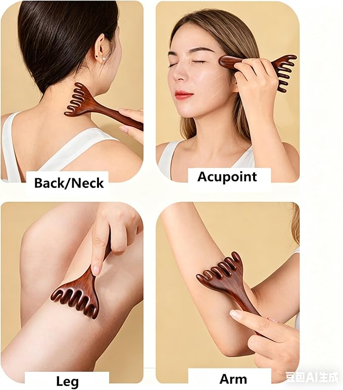 3PCS Multi-Functional Full Body Massager Tool Set for Head, Face, Nose, Eyes, Jaw, Neck, Arm, Shoulder, Leg, Feet, Wooden Scalp Massage Comb for Head, Gua Sha Brush for Women Men, Hair Growth Massage