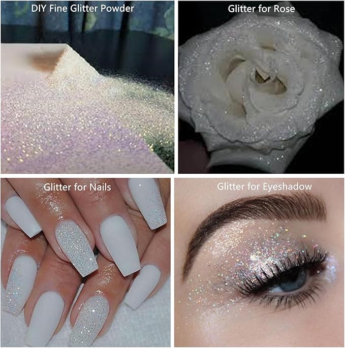 Go Ho Hair and Body Glitter Spray,White Glitter Spray Dry Powder Makeup for Clothes,Festival Loose Sparkle Powder,Holographic Ultra Fine Resin Glitters for Crafts,10g