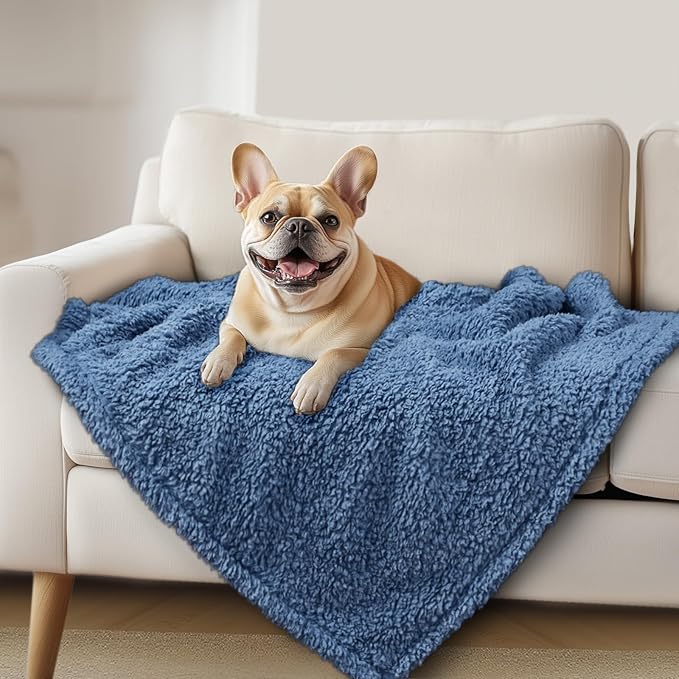 Luciphia Ultra Soft Sherpa Fleece Dog Puppy Cat Blanket for Small Pets | Calming Plush Throw for Crate, Couch, Car, Bed. Machine Washable. Puppy Essential, Cat Stuff,Haze Blue,41"x31"