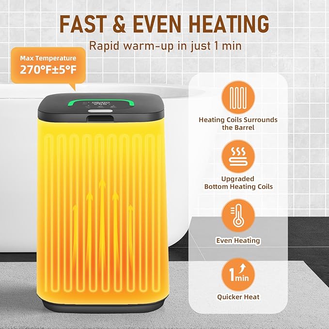 Towel Warmer for Bathroom, 23L Large Towel Warmers, Heated Towel Warmer Bucket with LED Display, 3 Heating Modes, 20/40/60 Min, Auto Shut Off, Child Lock, Black