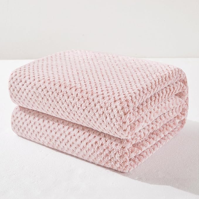 Exclusivo Mezcla Large Waffle Fleece Throw Blanket for Couch, Heather Pink | Lightweight Soft Blanket for Sofa, Bed, Living Room, Plush Fluffy Throw for Home Decor, Travel, All Season, 50x70 Inches