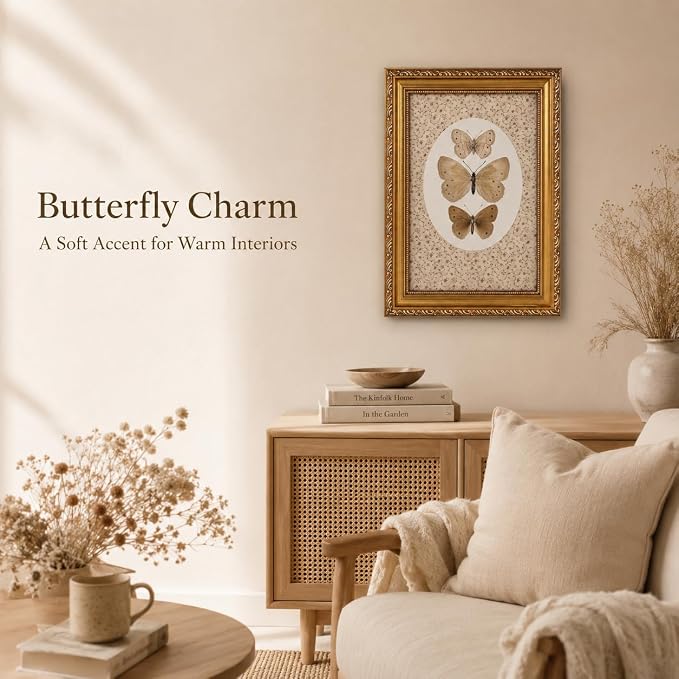 Vintage Butterfly Specimen Wall Art, Gold Framed Canvas Print | Vintage butterfly specimen wall art with gold frame, suitable for study room, office, and gallery wall decoration.