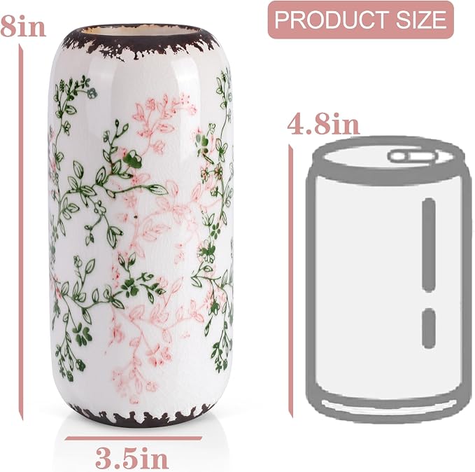 Ceramic Vase for Flowers – Modern Small Ribbed Textured Flower Vase for Home Decor, Pampas Grass, Decorative, Farmhouse, Coffee Table, Kitchen Centerpieces, Bookshelf and Home Living (Green and Beige)