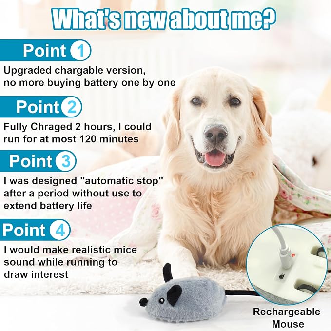 Interactive Dog Toys, Fake Mouse Moving Dog Toy with Automatic Sensor