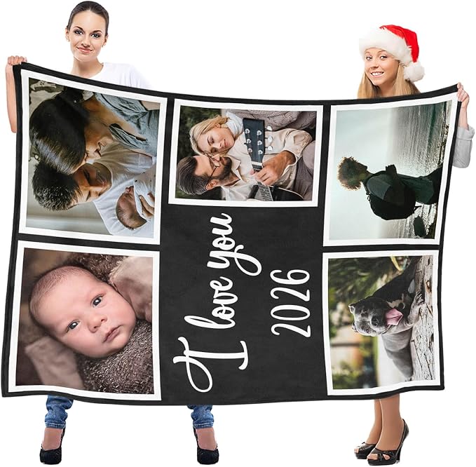 inkArts Custom Blanket with Photo, Personalized Blanket, Customized Photo Blankets, Custom Picture Blankets, Personalized Photo Gifts for Women Men Mom Dad Baby Kid Family Pet