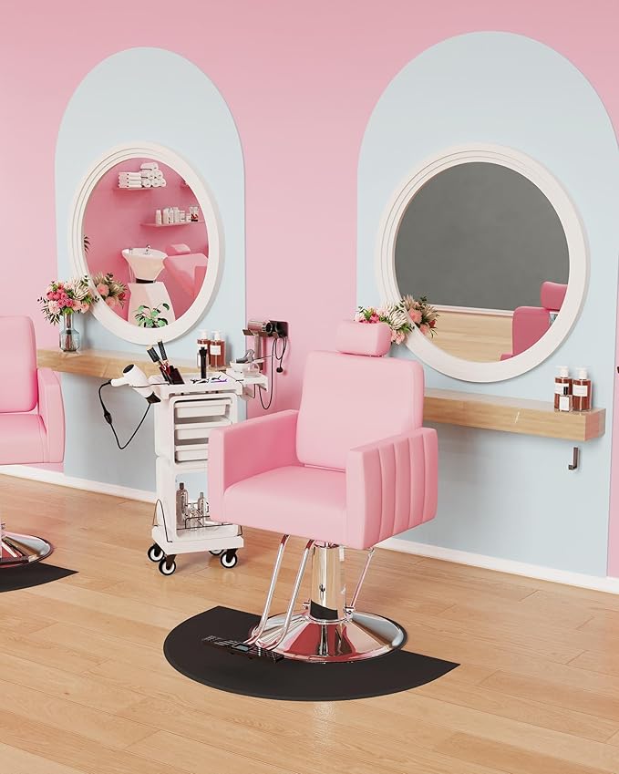 Baasha Reclining Pink Salon Chair with Adjustable Headrest, All-Purpose Hydraulic Styling Chair, Soft PU Leather, Heavy-Duty Steel Frame, 440 lbs Capacity, for Haircut, Braiding & Tattoo