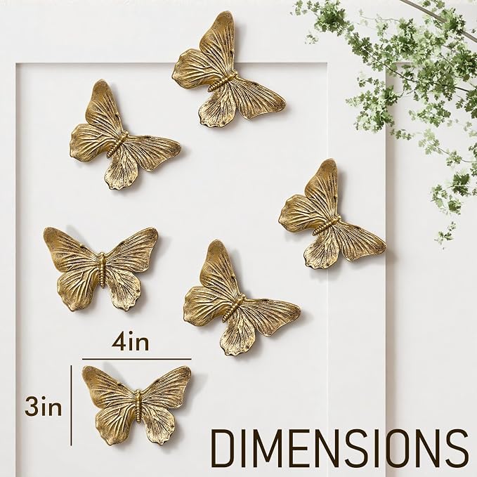 GUSFREUD 3D Butterfly Wall Decor Set – Resin Wall Decor for Living Room, Bedroom, Bathroom, Dining Room, Outdoor and Gallery Walls - Antique Copper - Set of 6