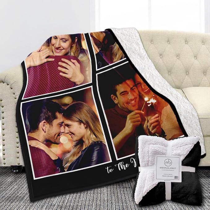 Ships Next Day, Custom Sherpa Fleece Blanket with Photos Text Soft Warm Custom Blanket Personalized Couples Gifts for Boyfriend Girlfriend Customized Picture Blanket Gifts for Christmas Valentines Day