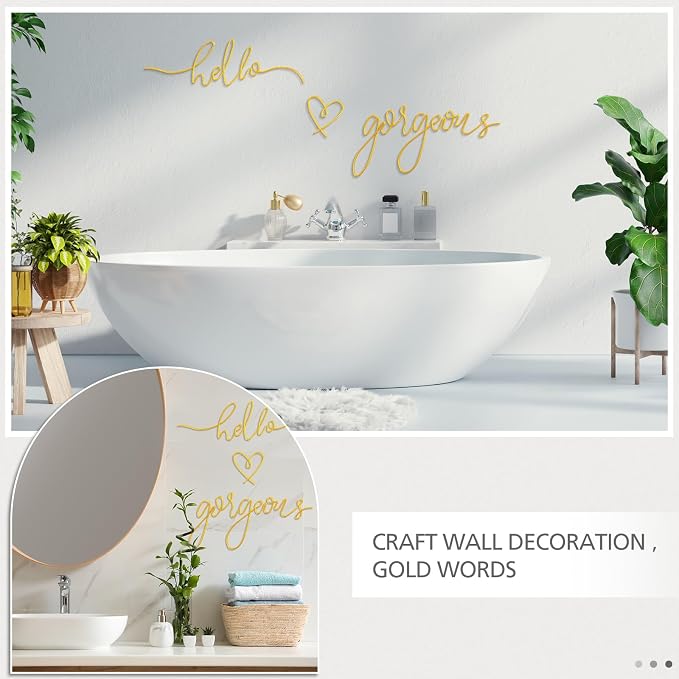Hicarer Metal Hello Gorgeous Wall Art Minimalist Wall Decor,Gold,Classic | for Bedroom Bathroom Living Room Dressing Room Salon Vanity Office Home Decoration, Easy to Install