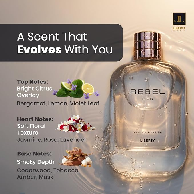 Liberty Luxury Rebel Perfume for Men 100ml, Powerful Long Lasting Eau De Parfum with Spicy Woody Notes Masculine Fragrance for the Modern Rule Breaker, men cologne, Gift For Men,100ml