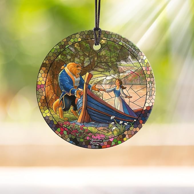 Thomas Kinkade Studios – Disney – Beauty and the Beast – Boat Ride – 3.5” Starfire Prints Hanging Glass Print Accessory – Officially Licensed Collectible - Ideal For Gifting and Collecting