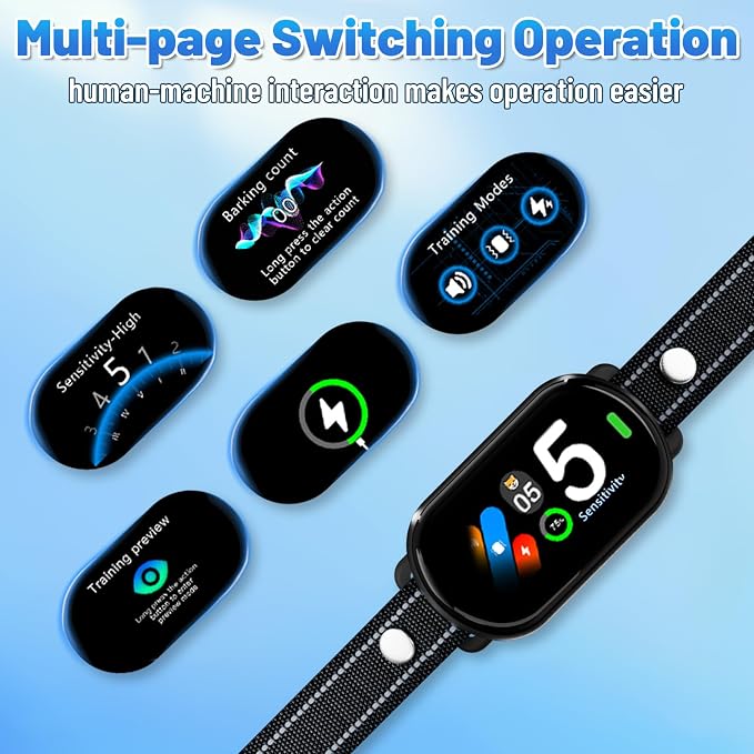 Smart Dog Bark Collar for Small Medium Large Dogs, Rechargeable Ultra-Light Anti Barking Collar with 5 Adjustable Sensitivity,Bark Stop Device,Beep Vibration Modes,IP67 Waterproof