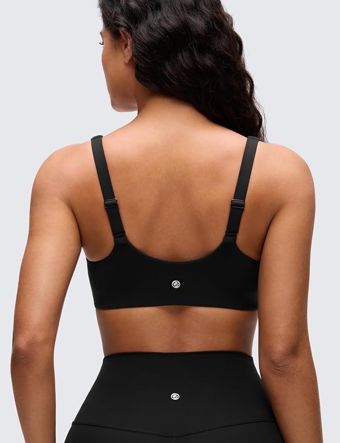 CRZ YOGA Butterluxe Soft Double Lined Scoop Neck Sports Bras for Women - Adjustable Straps Yoga Crop Top Non Padded