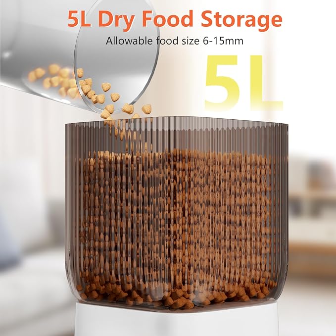 Cat Feeder Automatic, Automatic Cat Feeder WiFi with Remote Feeding Cat Food Dispenser for 2 Cats, 5L Pets Timed Automatic Feeders with Dual Power Supply
