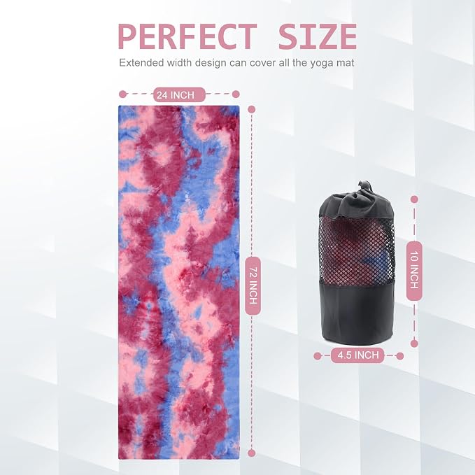 Eunzel 2 Pack Yoga Towel,Hot Yoga Mat Towel with Grip Dots Sweat Absorbent Non-Slip for Hot Yoga, Pilates and Workout 24" x72，Daybreak & Midnight