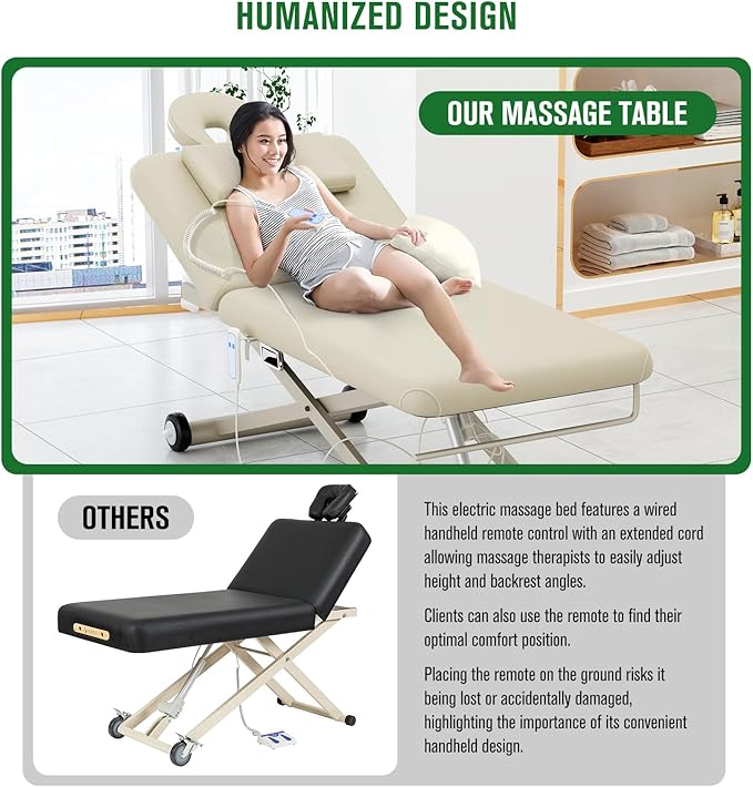 pouseayar Heavy Duty Electric Massage Table, Electric Lift Motor and Manual Backrest Adjustable for Treatment/Medical Spa/Facial Bed/Beauty Bed and More - 31.5 Wide x 75 Long - Beige Gray