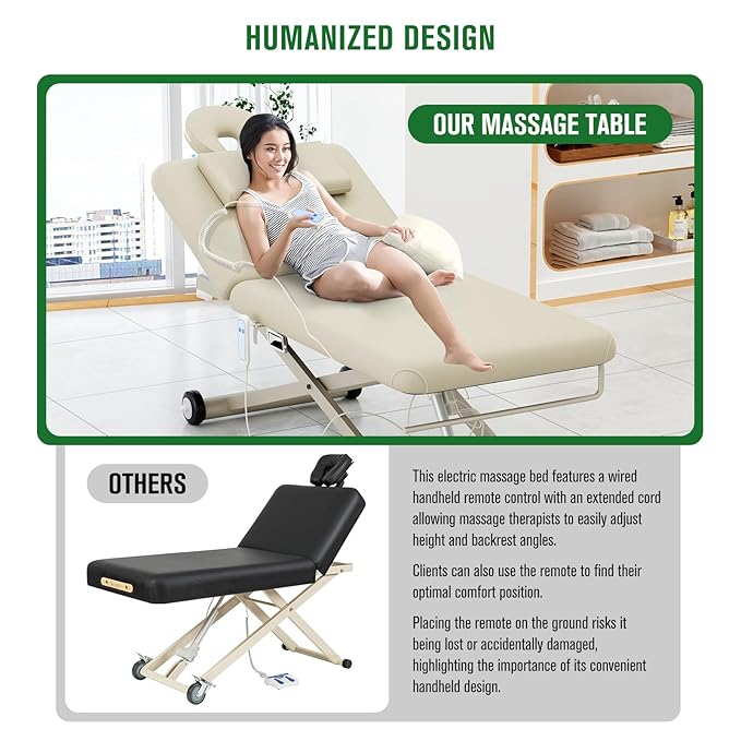 Electric Massage Table, Electric Lift Motor Height adjustable and Manual Backrest Adjustable Angle for Treatment/Medical Spa/Facial Bed/Beauty Bed/Massage Bed and More - 32 Wide x 75 Long - Beige Gray