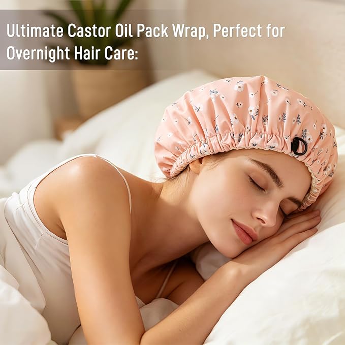 Castor Oil Pack Wrap Organic Cotton for Hair Growth, Overnight Hair Wrap for Sleep, Reusable Hair Mask Cap for Castor Oil Treatment of Balding,Thinning Dry and Damaged Hair(Oil Not Included) Flowers,S