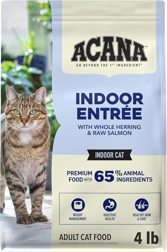ACANA Indoor Entrée Fish Recipe Dry Cat Food 4lb Bag | High Protein, Made in the USA, Includes Probiotics, Omega-3 Fatty Acids, Digestive Health, Global Quality Ingredients