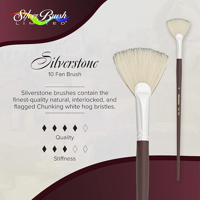 Silver Brush Limited 1104, Silverstone Fan Brush, Oil Paintbrush, Size 10, Long Handle