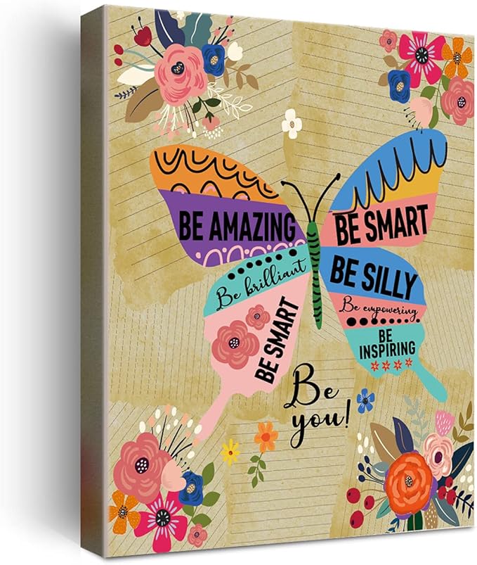 Colorful Butterfly Inspirational Quotes Motto Framed Canvas Wall Art Gifts for Women Girls Friends Sister,Motivational Canvas Prints Framed Wall Art for Home bedroom Living Room Wall Decor