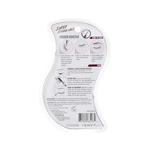 i•ENVY Super Strong Hold Eyelash Adhesive, Waterproof, 48-Hour Long-Lasting Lash Glue, Latex-Free, Hypoallergenic, Quick-Drying with Brush-On Applicator for Strip Lashes (Black&Clear, 2 Pack)