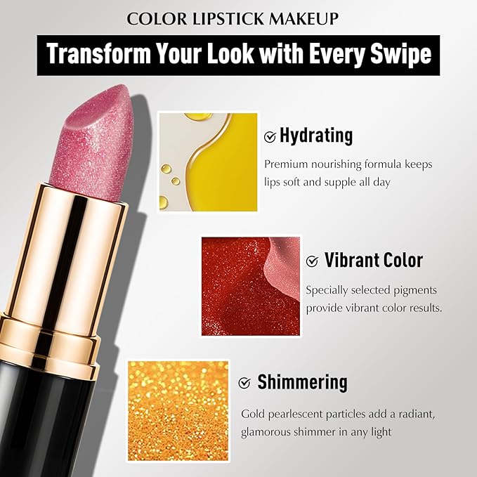 Metallic Lipstick Red Glitter Lip Stick, Long Lasting Waterproof Shimmer Lipstick for Women Makeup Tinted Lip Balm Creamy Diamond Smooth Full Coverage Lip Color Lightweight Non Stick Cup